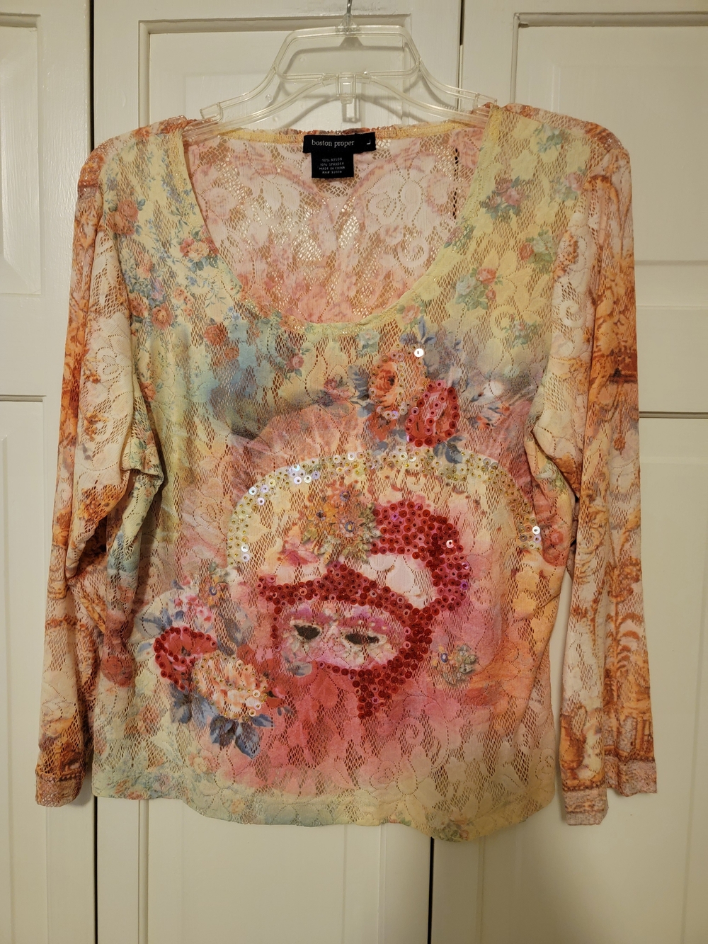 boston proper Abstract Long Sleeve Blouse in Multicolor Size L EUC